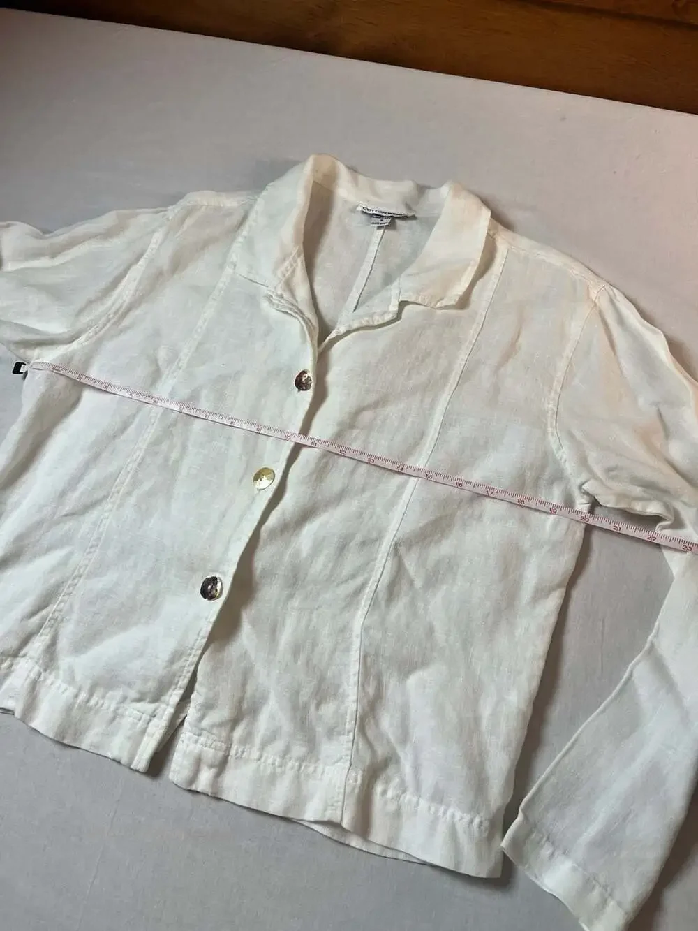 Cotton Wear White Linen Button Up Jacket Size S Vintage Made in USA